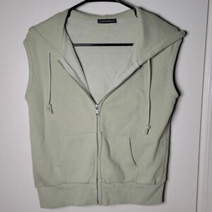 Brandy Melville Light Green Hooded Zip-Up Vest Sweater | One Size